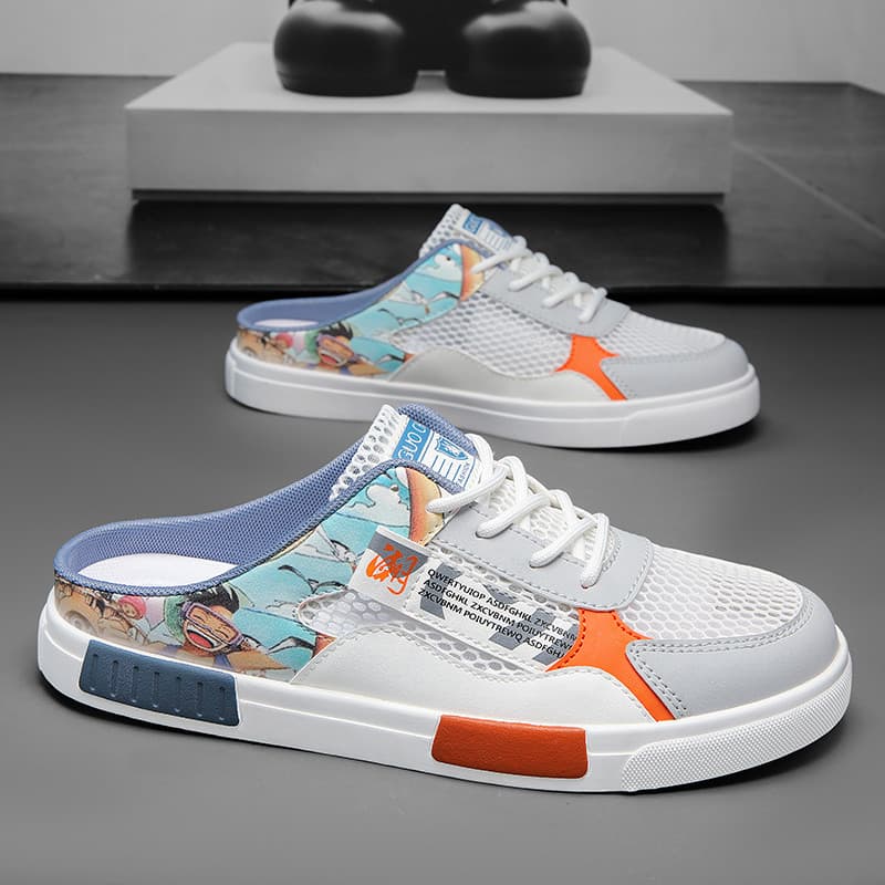 Sapatos masculinos de tamanho grande 45 verão respirável sapatos de malha oca 46 meia chinelos malha pão Toe chinelos 47