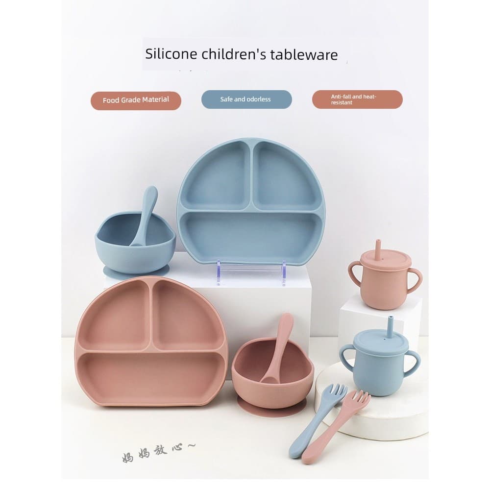 Tigela anti derramamento bebê Kit talher silicone bebê Prato infantil com ventosa Ventosa de Silicone tigela infantil in