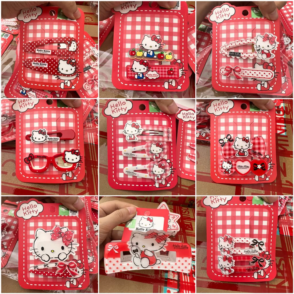Sanrio hello kitty hello kitty clipe de garra de renda cheia de algodão flor de cerejeira vermelho xadrez grampo de cabe