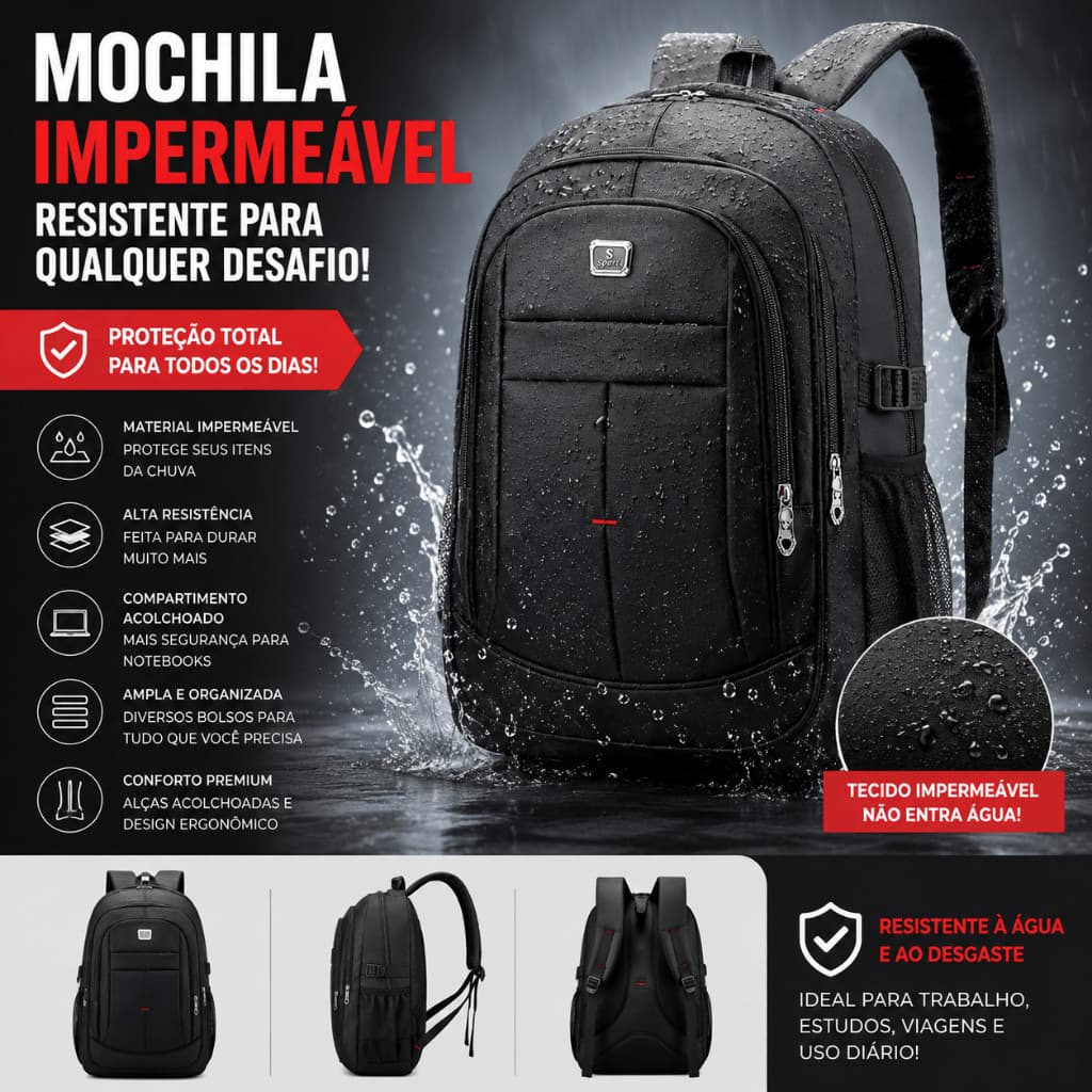 Mochila Impermeável Masculina Grande Reforçada Para Notebook Faculdade Trabalho Viagem