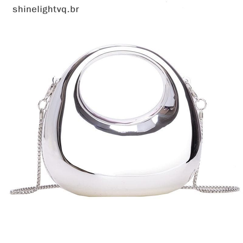 [shin] Bolsa Feminina Crossbody Com Corrente Pequena Acrílica Metálica Brilho Meia Lua Festa Banquete De Luxo BR