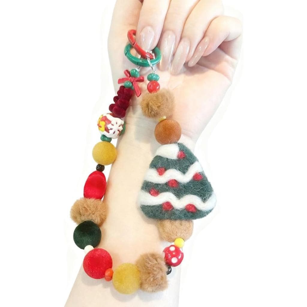 Festivo Natal Pelúcia Frisado Pulseira Chaveiro Árvore De Charme Vermelho Verde Contas Telefone Cinta Acessório Do Feria