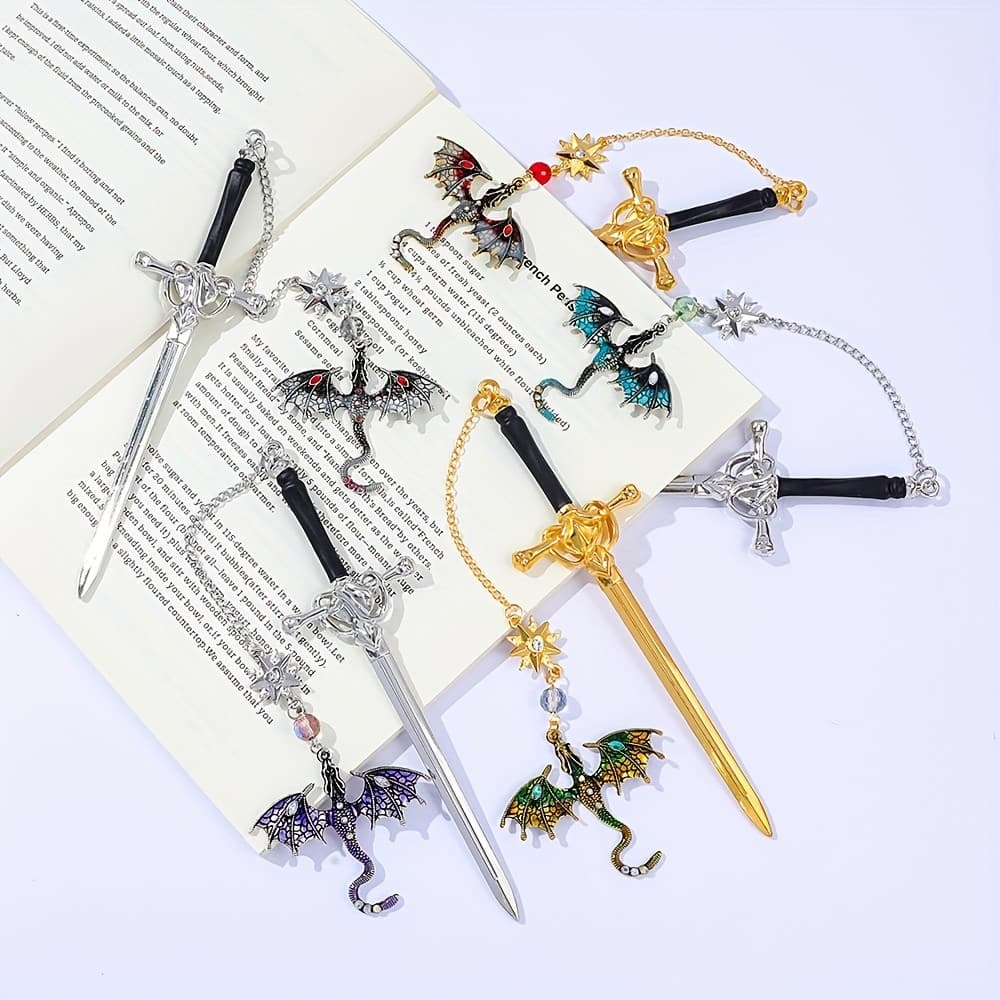 Marcador de Metal retrô Stegosaurus - pingente gótico com gemas, acessórios de leitura com Design de dragão de espada cr