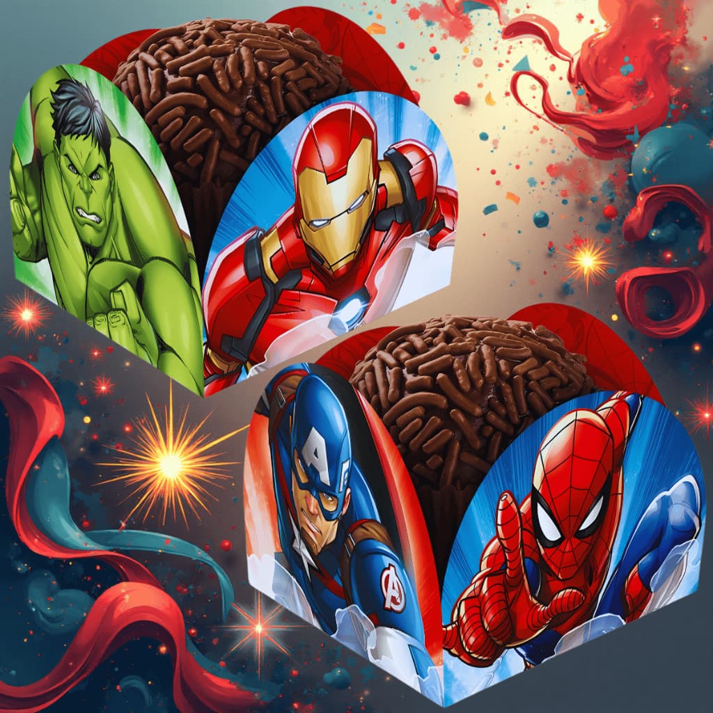 Forminhas Vingadores Doces Festa Infantil Aniversário Heróis da Marvel Homem Aranha, Hulk, Thor