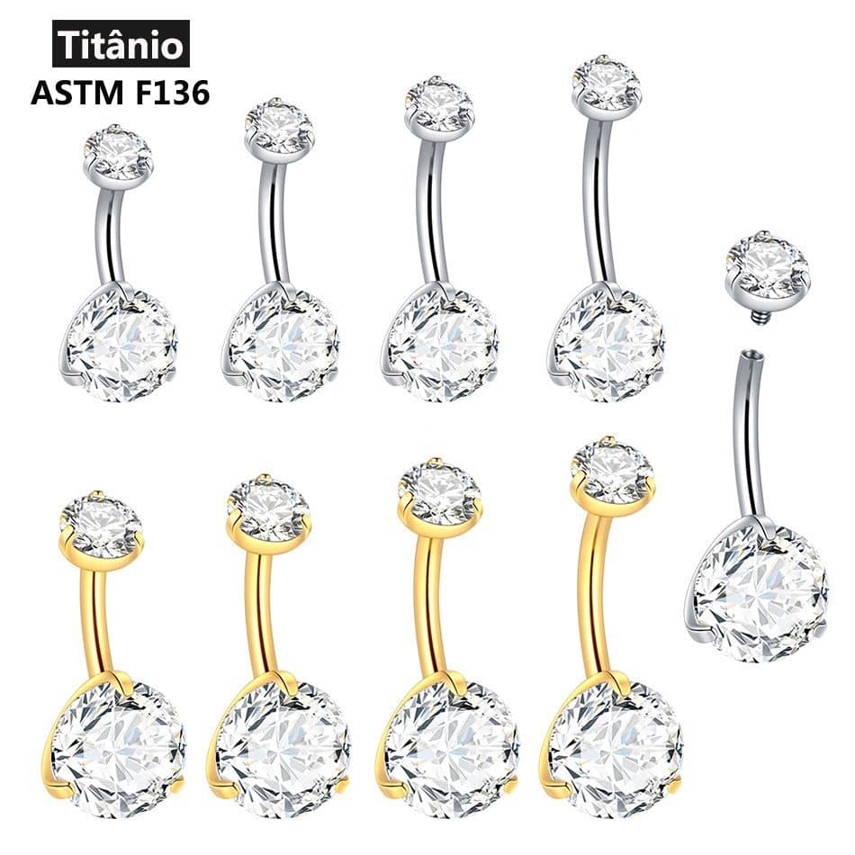 SWANJO Piercings de Umbigo com Rosca Interna em Titânio e Zircônia Dupla, Joias de Piercing 6 8 10 12mm