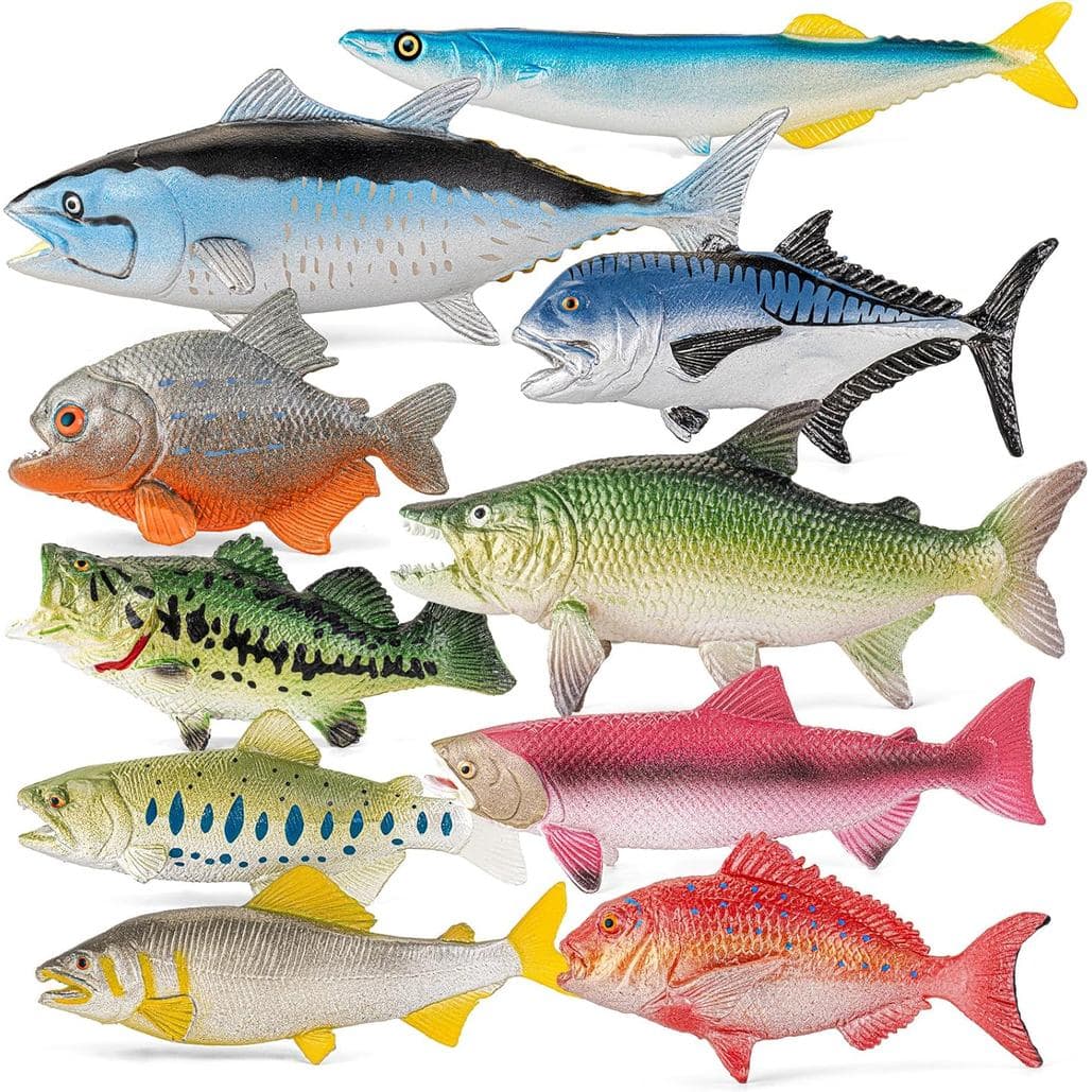 Conjunto de 10 Peças de Figuras de Peixes do Oceano e Água Doce, Peixes Falsos, Figuras de Animais Educativas para Crian