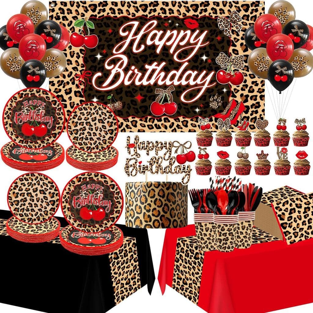 Decorações de Aniversário com Estampa de Guepardo, para 20 Convidados, Decorações de Aniversário com Tema de Guepardo e