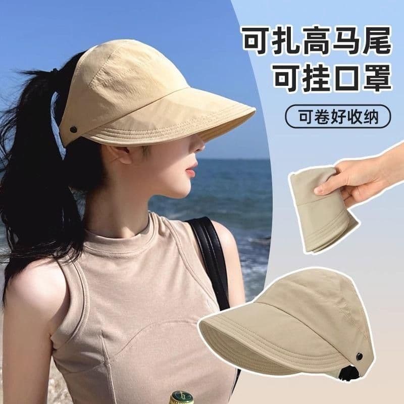26 novo estilo chapéu de sol vazio boné superior Zhao Lusi mesmo estilo pode amarrar rabo de cavalo alto protetor solar