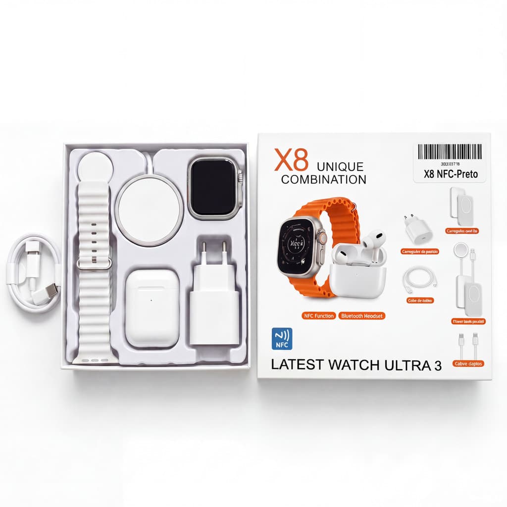 2026 Novo estilo Smart Watch X8 2.2 polegadas, compatível com sistema iOS e Android, função completa 7 em 1, suporte par