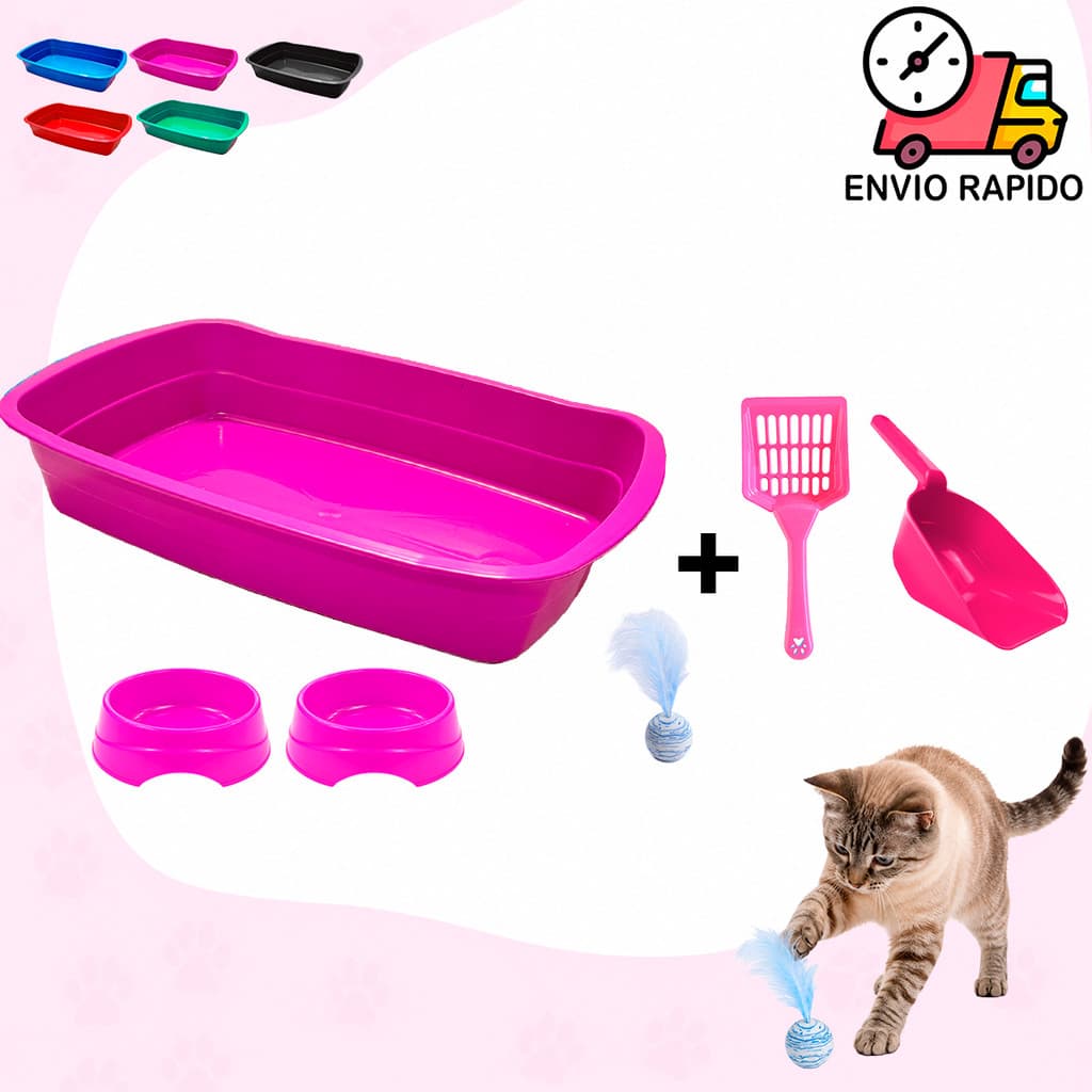 Bandeja Caixa de Areia Para Gatos Pá Coletora e Dosadora Comedouro Bebedouro Bolinha Binquedo Pra Gato