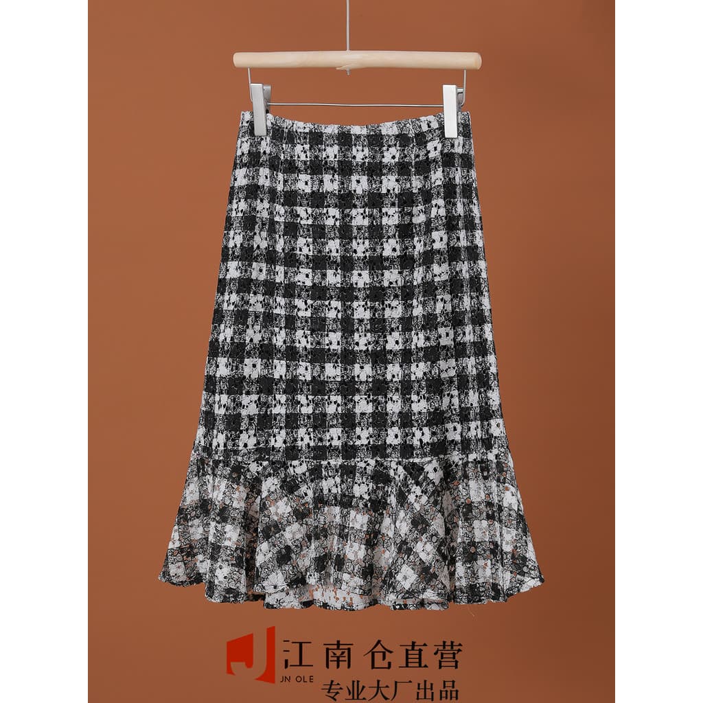 Jiangnan Warehouse [Série Brother] Saia Fishtail Saia Cintura Alta Mais Magro Look Feminino Primavera Verão Comprimento