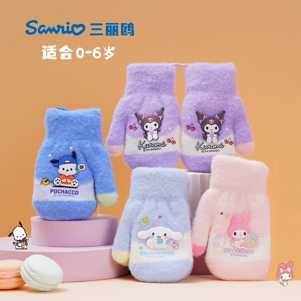 Luvas de bebê inverno Sanrio crianças envoltório dedo velo quente grosso bonito 1-3 anos de idade crianças meninos menin