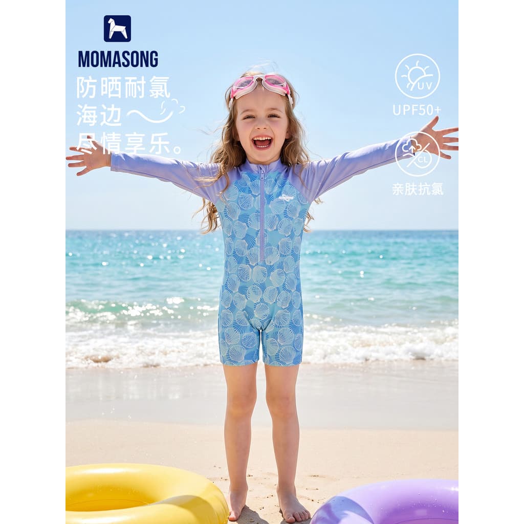 Momosong roupa de banho infantil para meninas, peça única, manga comprida, protetor solar, meninas, médio, pequeno, trei