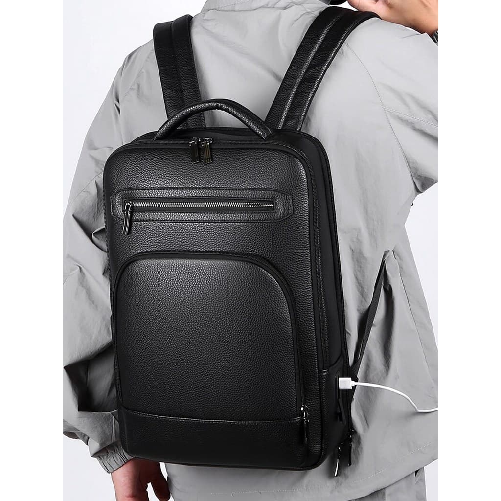 2026 novo estilo mochila masculina de couro macio mochila de negócios grande capacidade viagem de negócios Notebook 53cm