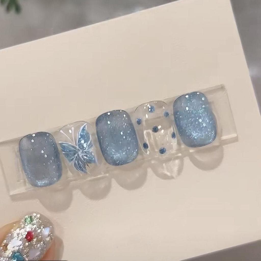 Clareamento High-End vestindo unhas sonhador borboleta olho de gato azul bolinhas Manicure prego remendo destacável puro