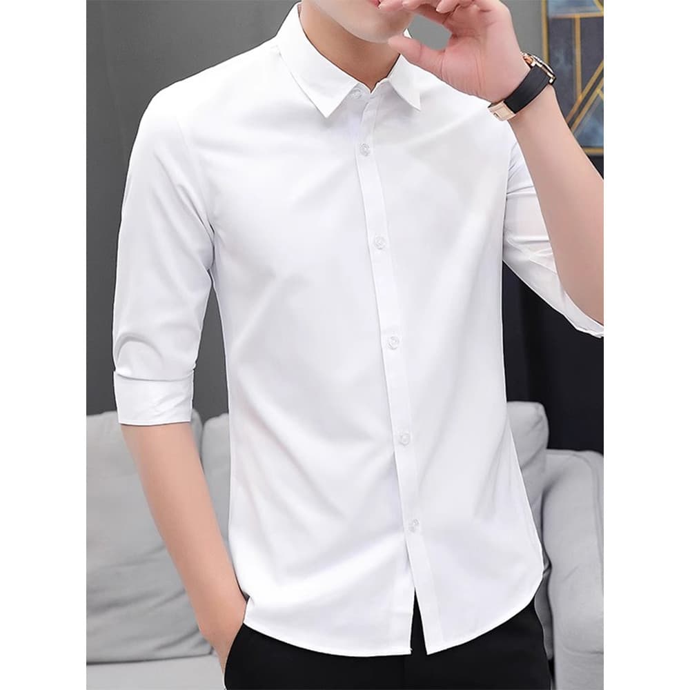 Verão estilo fino não-ferro camisa branca masculina de manga média negócios profissional camisa masculina High-End meia