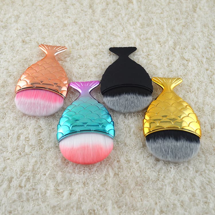 Pincel de maquiagem colorido rabo de peixe, pincel de base, máscara, médio, pequeno, rabo de peixe, base líquida, creme