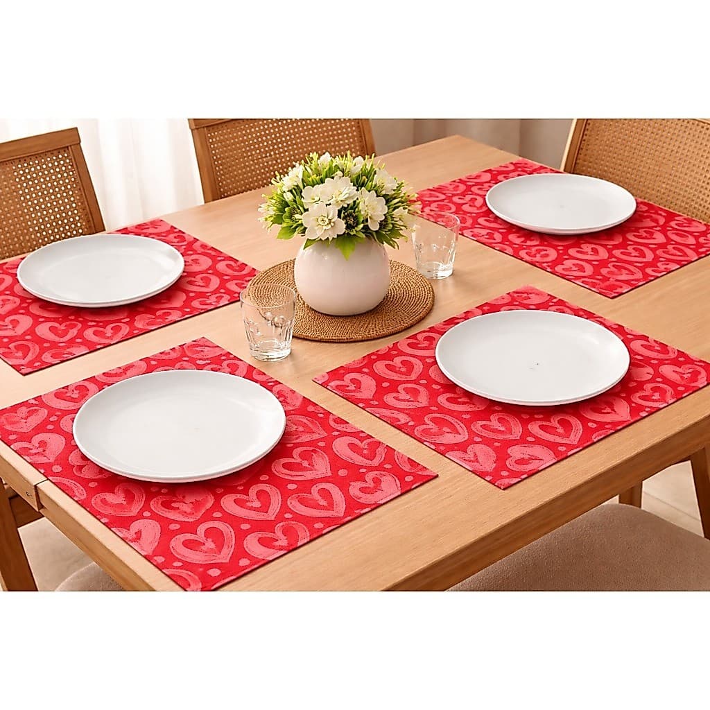 Jogo Americano Premium 4 Peças em Tecido Sublimado Namorados | Mesa Posta Elegante | Jogo Americano Moderno
