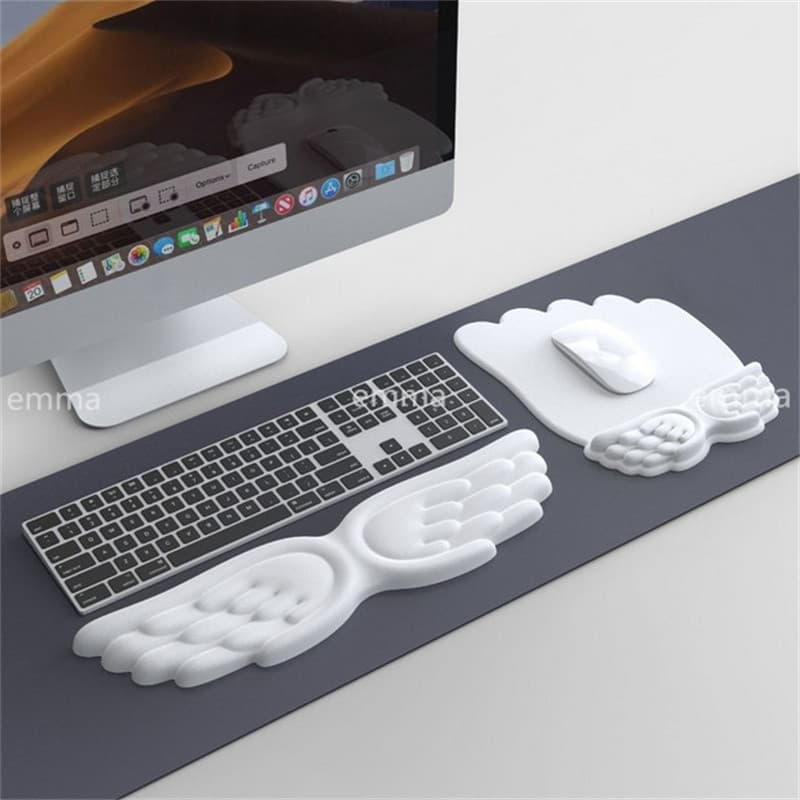 Descanso de Pulso Antiderrapante para Teclado de Computador com Asas de Anjo Criativas, em Espuma de Memória Macia para