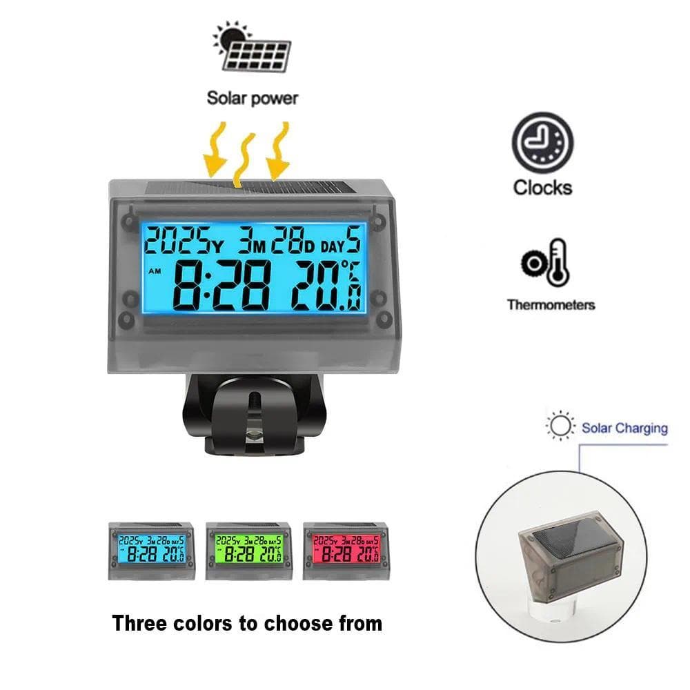 Solar À Prova Dwaterproof Água Carro Motocicleta Guiador Relógio Eletrônico Temperatura Tempo Calendário 2 Cores Backlig