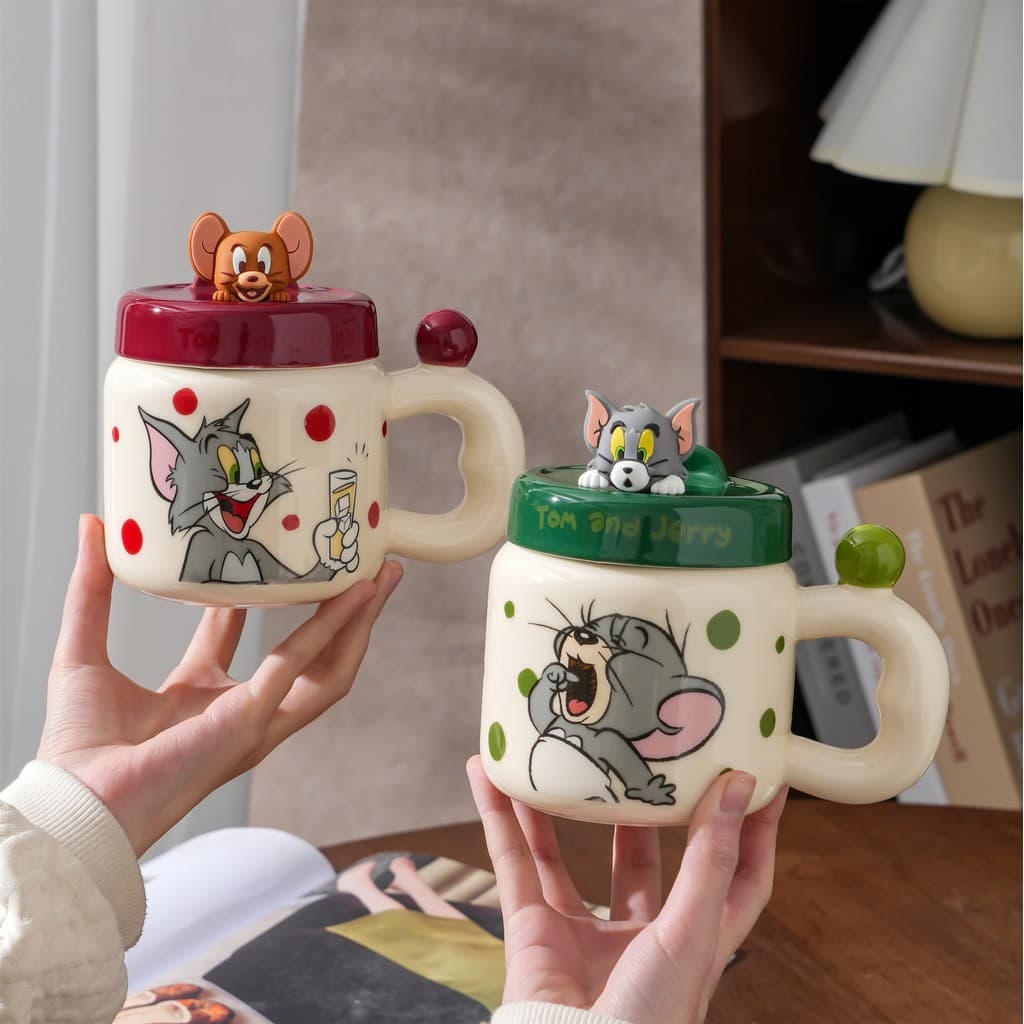 [Frete grátis] Copo de água Garrafa de água Copo Caneca Xícara de café Xícara de café de cerâmica Caneca de gato e rato