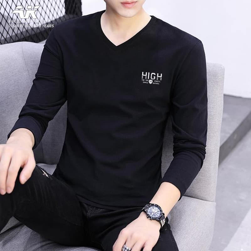 Camiseta de manga comprida com decote em V Roupa íntima masculina de meia-idade Camisa pequena Slim-fit Hand