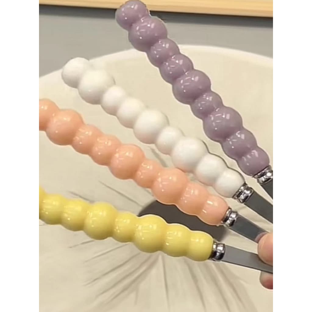 Colher de aço inoxidável pérola de quatro cores imitação de alça de cerâmica colher de comida ocidental doméstica de alt