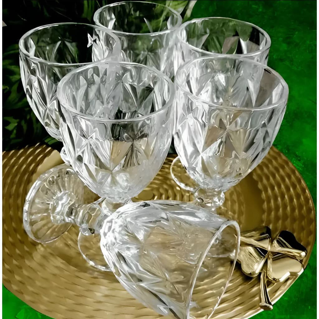Jogo de Taças de Vinho Diamond Cristal 340ml Vidro Transparente 6 Peças