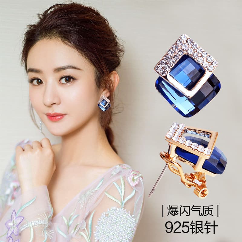 Temperamento coreano diamante S925 agulha de prata esterlina hipoalergênico simples grande orelha jóias All-Match Flash