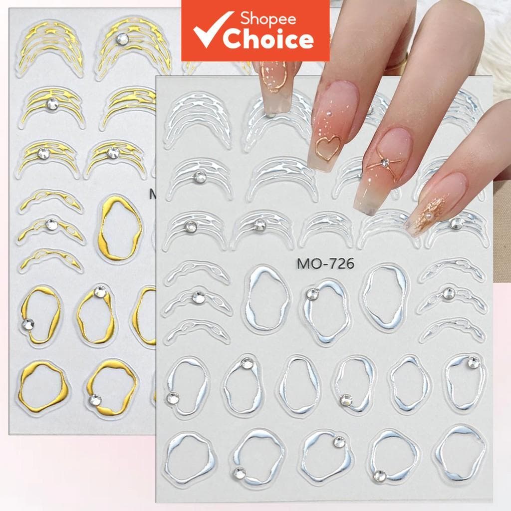 Folhas de Adesivos de Unhas 5D Metálicos com Detalhes em Diamante, Decalques Autoadesivos Cromados para Decorações de