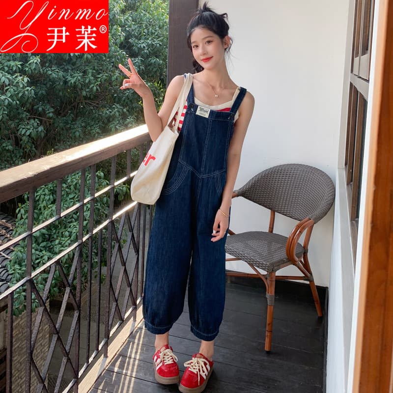 Leite fufufu Denim macacão fino Casual cenoura calças femininas 2026 verão solto estilo ocidental macacão de redução de