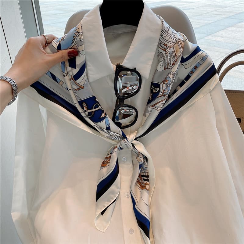 Azul vela grande lenço quadrado feminino primavera outono temperamento redutor de idade pequeno xale colete simulação le
