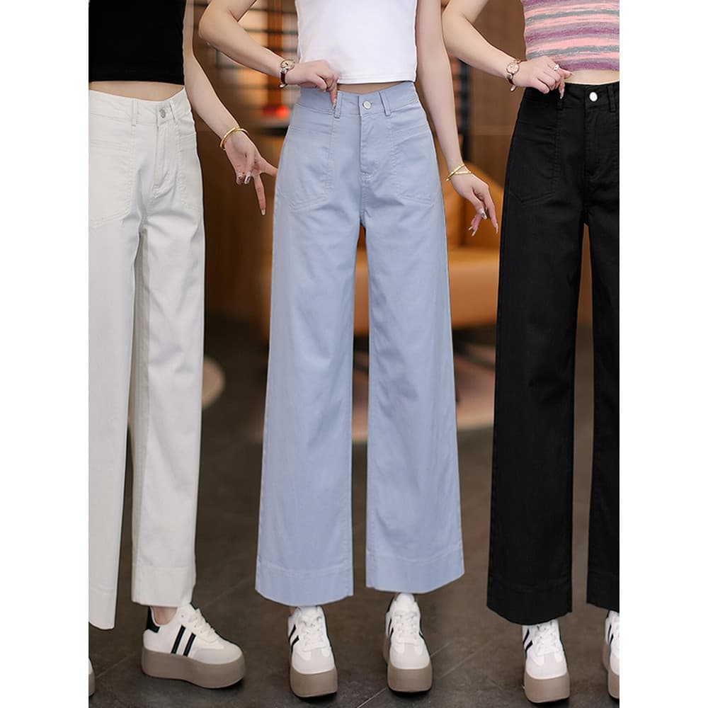 Tencel lavado algodão calças de perna larga feminina forma pêra corpo primavera verão cintura alta solta calças casuais
