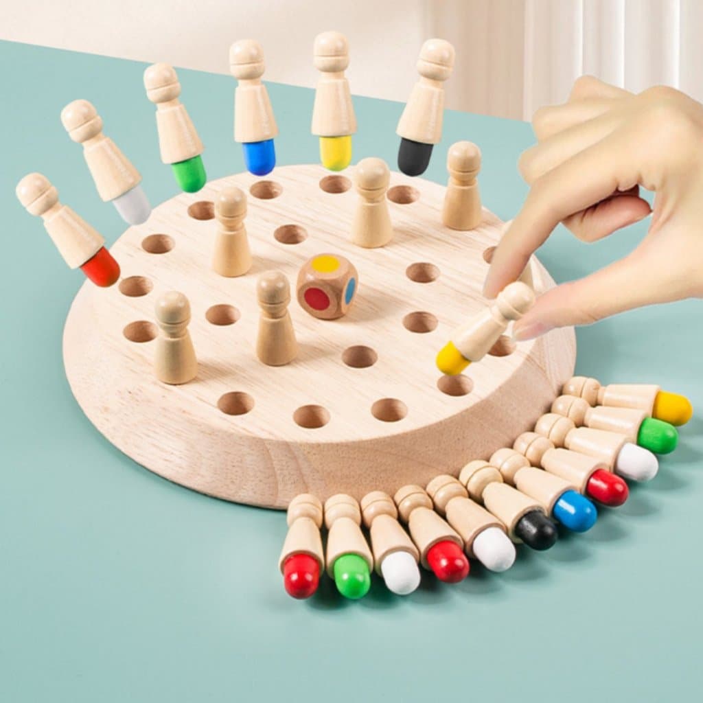 Jogo De Tabuleiro De Madeira Polido Memória Pequeno Brinquedo Estratégia De Marcas Coloridas
