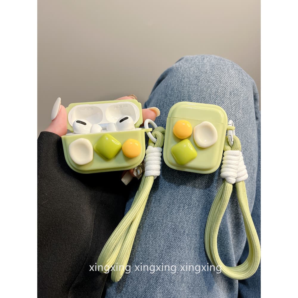 Ins Matcha Verde Simples Geometria Tridimensional Adequado para Apple 2a Geração 3a Geração 4a Geração Capa de Fone de O