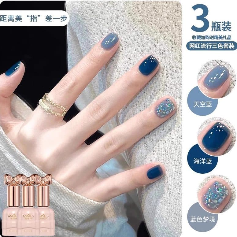 Influenciador All-Match céu azul unha polonês cola 2026 novo estilo branco azul espumante lantejoulas Manicure conjunto