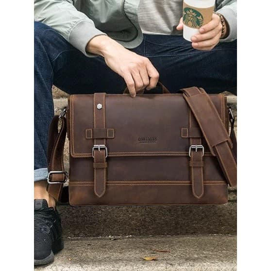 Retro Crazy Horse couro masculino portátil maleta de negócios grande capacidade passeio viagem computador saco masculino