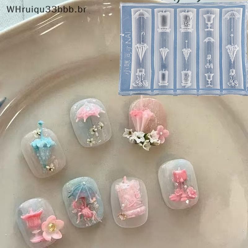 Whiruibb 3D Relevo Renda Guarda-Chuva Silicone Molde Da Arte Do Prego DIY Decoração Modelo De Manicure Transparente Pres