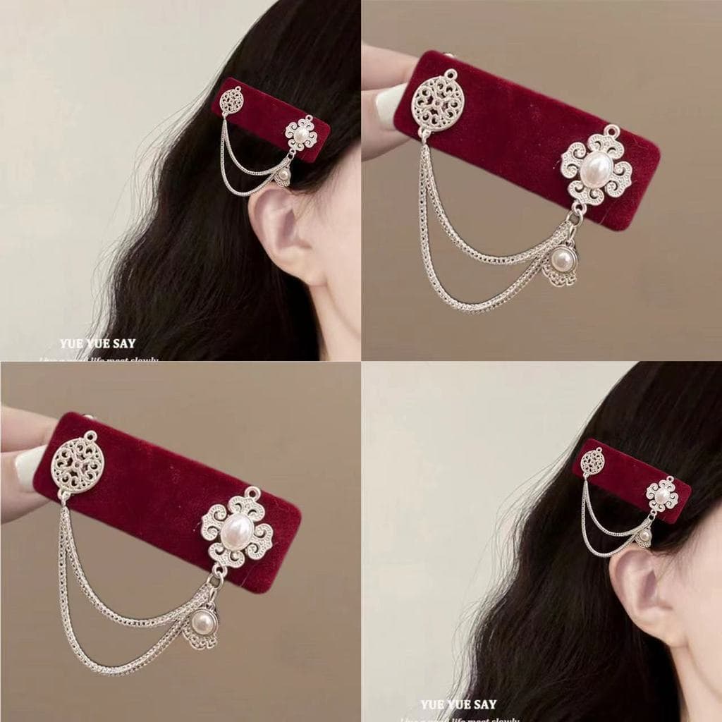 Presilha de cabelo de veludo preto com design original mongol, estilo étnico, retrô e clássico, com textura metálica, ac