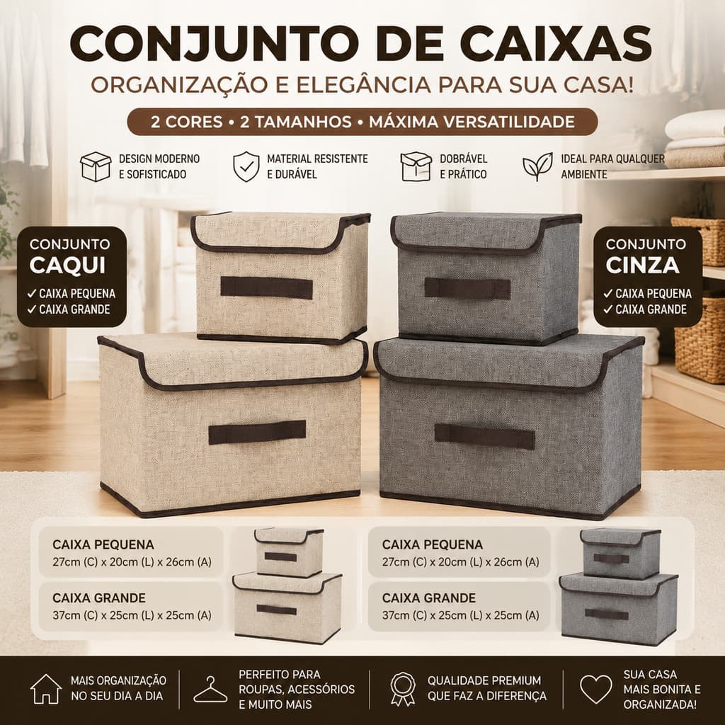 Kit 3 Caixas Organizadora de Armazenamento Tecido Dobrável Multiuso Guarda Brinquedo Roupa Remédio Objeto