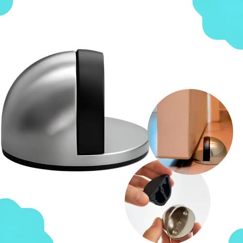 Batedor De Porta Meia Lua Cinza Metal E Borracha Escovado 4,4cm