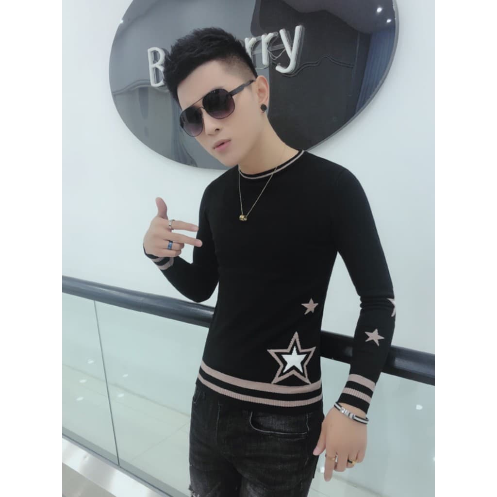 Suéter masculino outono inverno Street Wear influenciador Slim-fit moda suéter de manga comprida jovem Casual