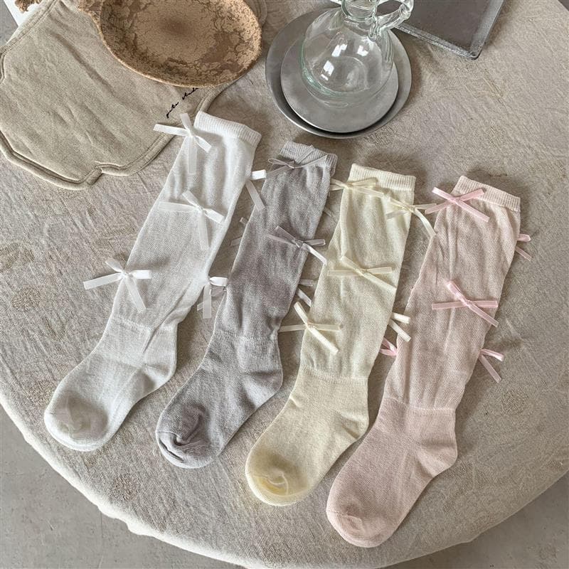 Crianças meias novo estilo Bowknot Fishnet meias verão fino meados de tubo bebê Mosquito verão moda meias