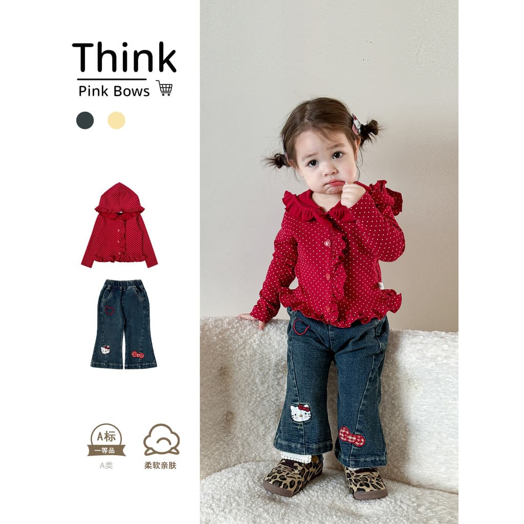 Meninas primavera Wear moda topos bonito Jeans ternos roupas de bebê Super bonito meninas primavera
