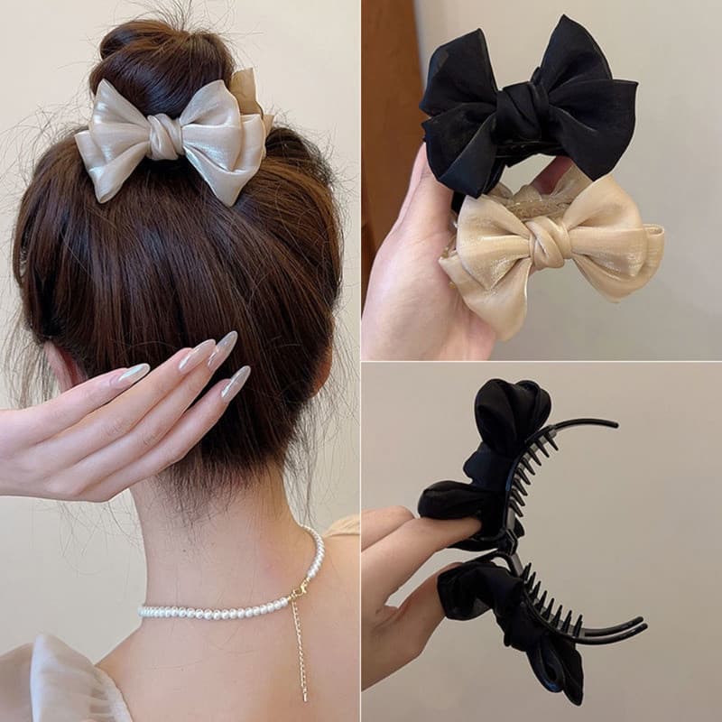 Novo e Elegante Clipe de Cabelo Feminino com Laço Doce, Estilo Francês Brilhante para Coque B