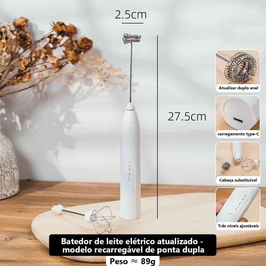 Electric Milk Frother Dual-Layer Stainless Steel Whisking Rings for a Denser Froth Two Interchangeable WhiskAttachments