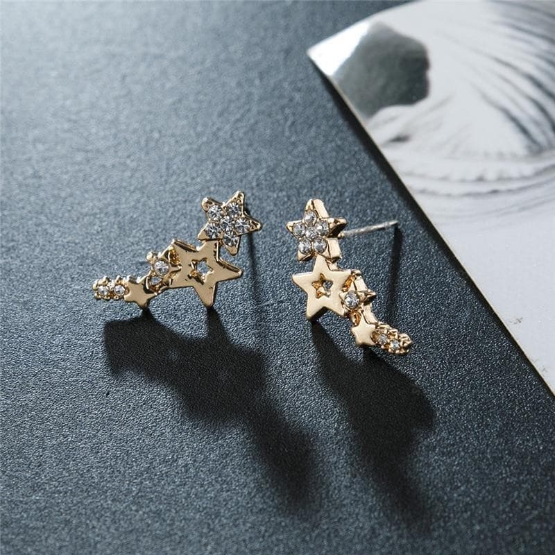 Brincos de Zircão Estrela – Design Geométrico com Diamantes, Estilo Minimalista Coreano