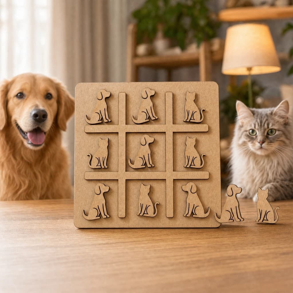 Jogo da Velha Pet PossArt – Edição Premium Cão e Gato em MDF
