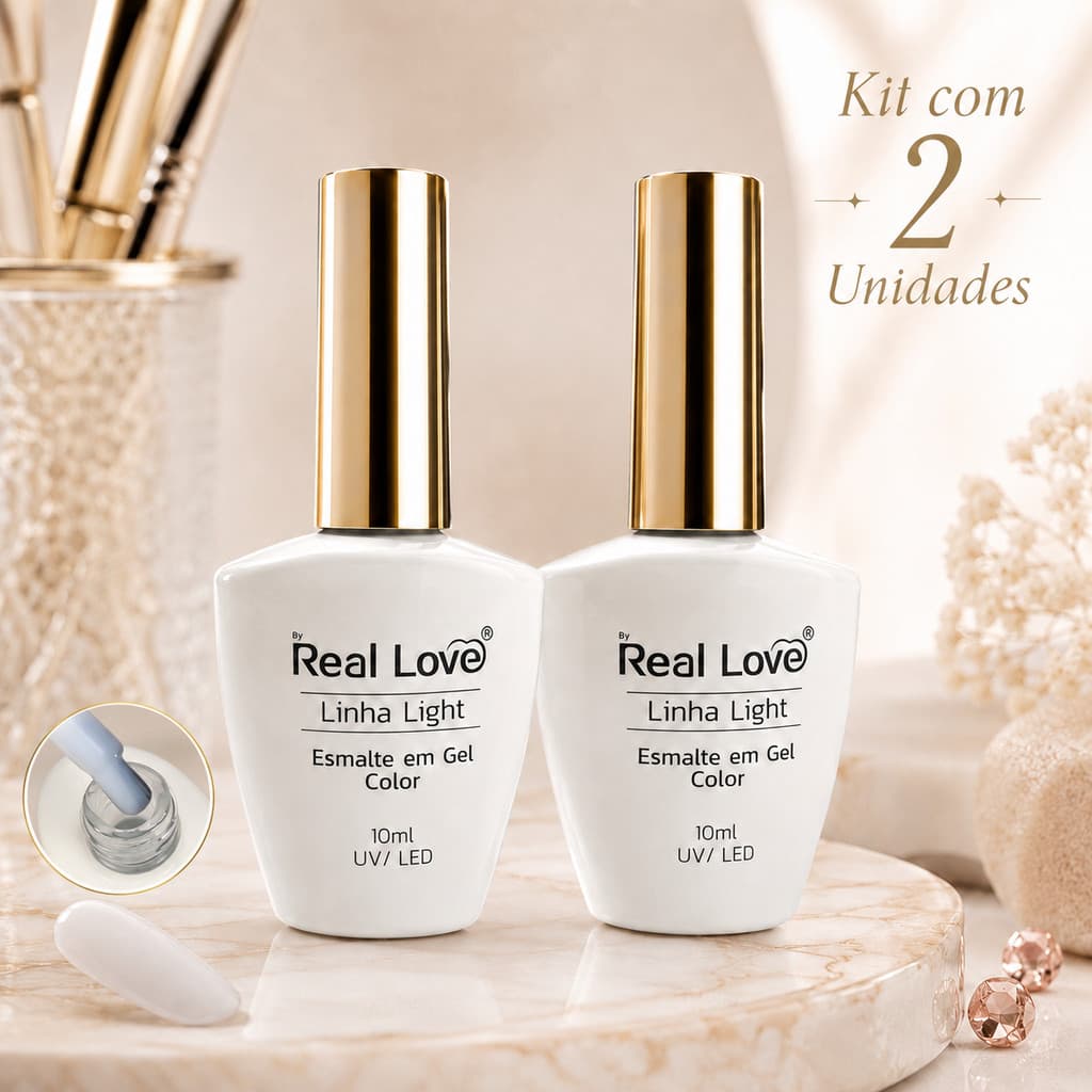 Kit 2 Esmaltes em Gel Real Love Linha Light Renda Leitosa 10ml UV/LED