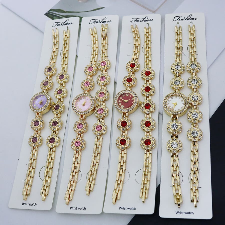 Conjunto de Relógio de Pulso Feminino Casual de Quartzo, Relógio Feminino Elegante com Mostrador Pequeno e Diamantes Col